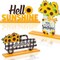 3-Piece Sunflower Wooden Table Centerpiece Set – “Hello Sunshine” Farmhouse Tiered Tray Decor for Home, Kitchen, Party & Photo Props